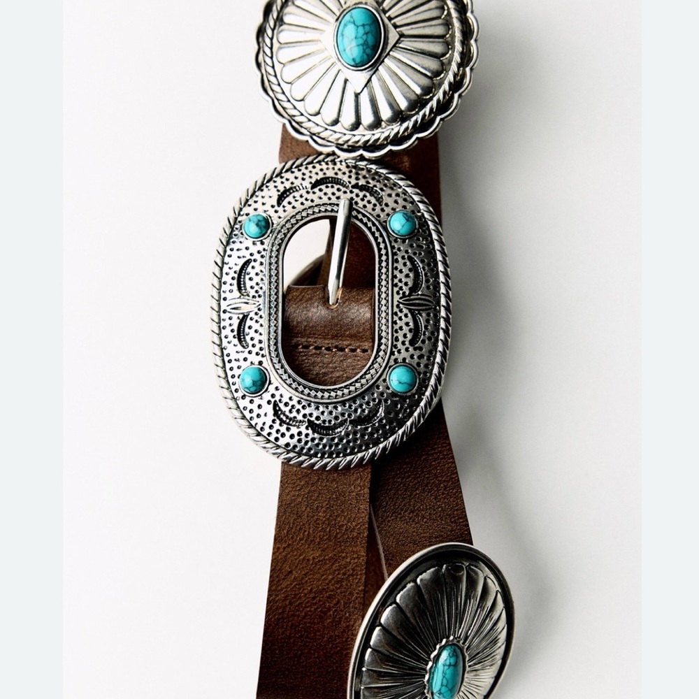 ISO ZARA - Silver and Turquoise Concho Belt - Size 30